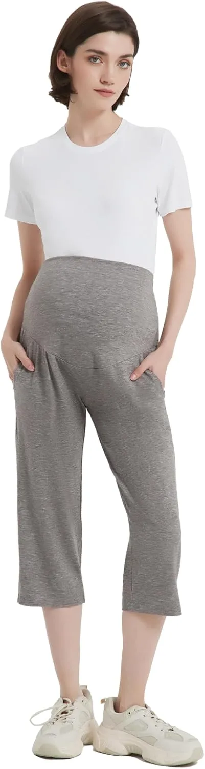 Maternity Shorts High Waisted Women Capri Pregnancy Soft Yoga Joggers Lounge Pants