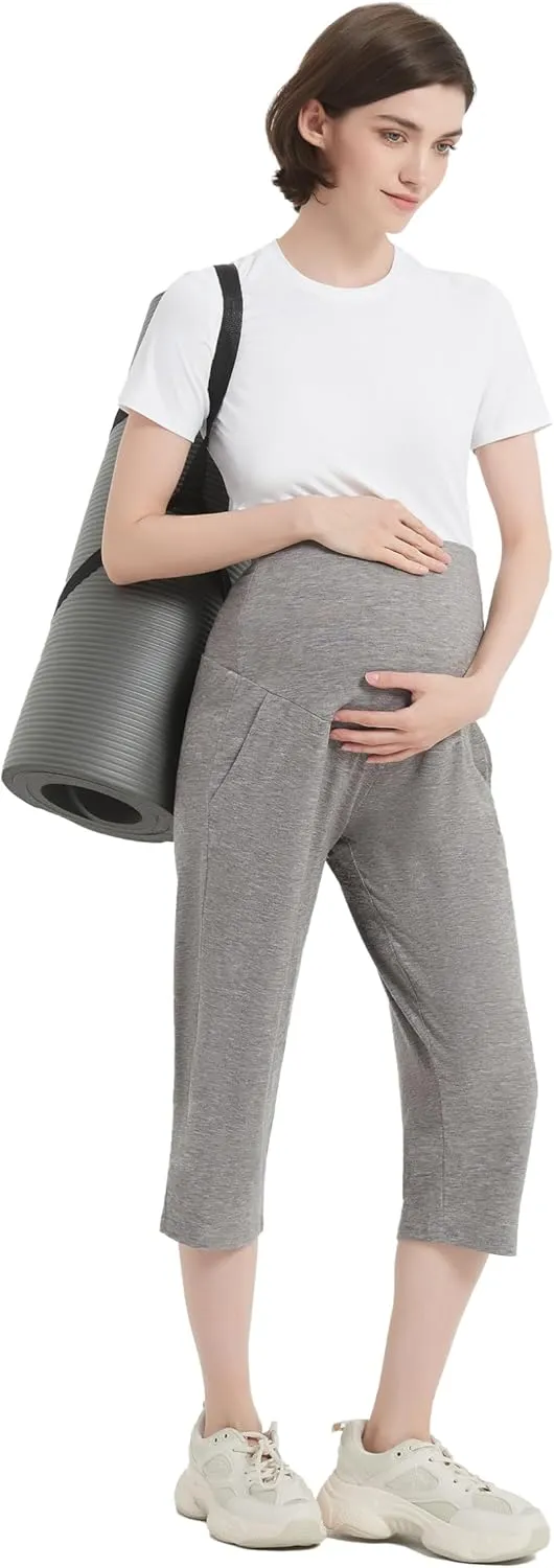 Maternity Shorts High Waisted Women Capri Pregnancy Soft Yoga Joggers Lounge Pants