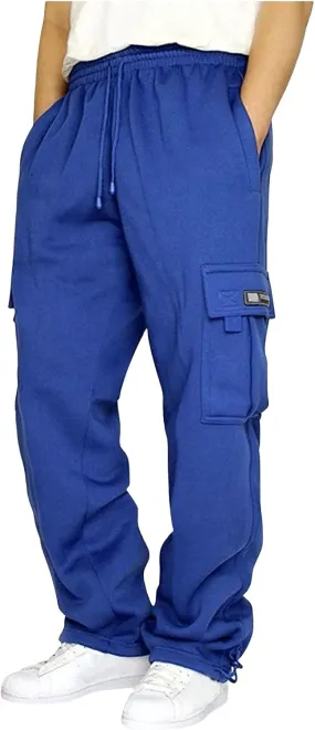 Men's Cargo Sweatpants Casual Soft Warm Joggers Baggy Open Bottom Workout Athletic Pants for Men with Pockets