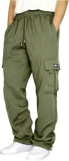 Men's Cargo Sweatpants Casual Soft Warm Joggers Baggy Open Bottom Workout Athletic Pants for Men with Pockets