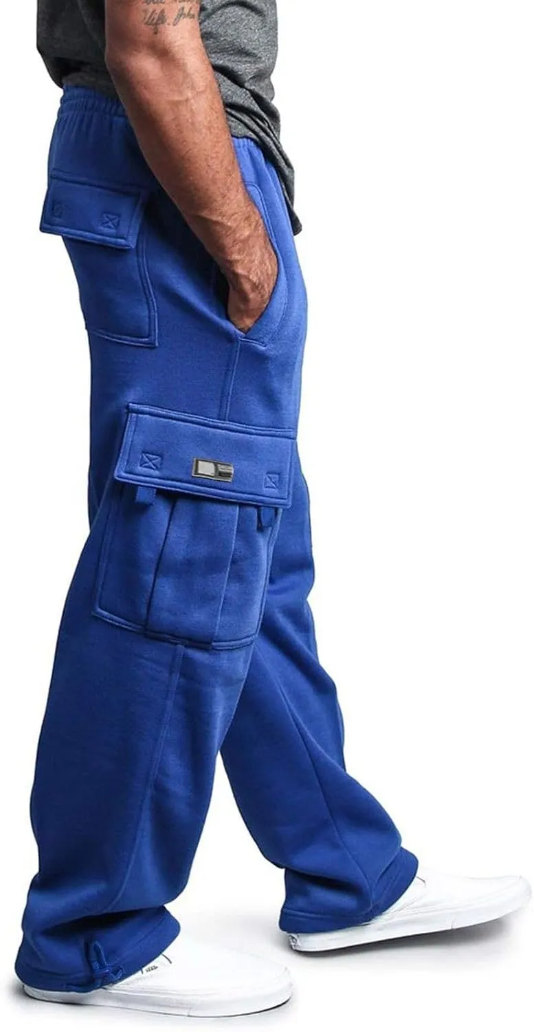 Men's Cargo Sweatpants Casual Soft Warm Joggers Baggy Open Bottom Workout Athletic Pants for Men with Pockets