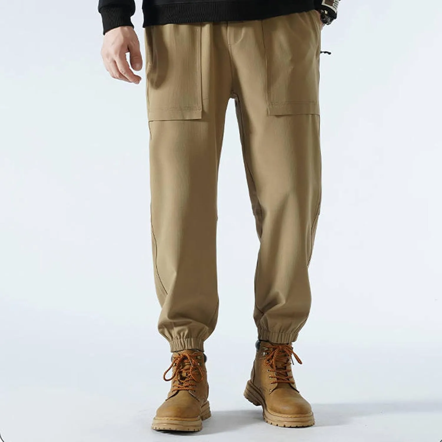 Men's Casual Soft Cargo Pants Elastic Waist Summer Joggers Pants Athletic Techwear Jogging Sweatpants with Pockets