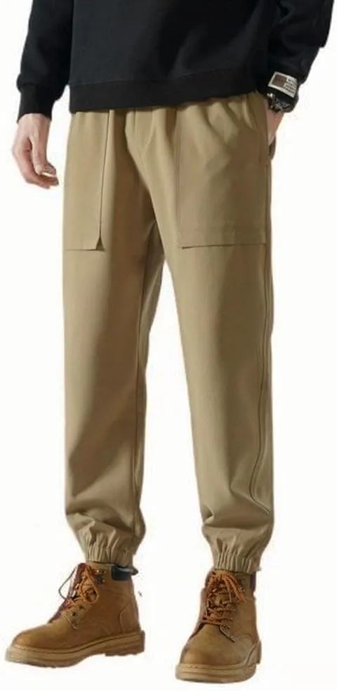 Men's Casual Soft Cargo Pants Elastic Waist Summer Joggers Pants Athletic Techwear Jogging Sweatpants with Pockets