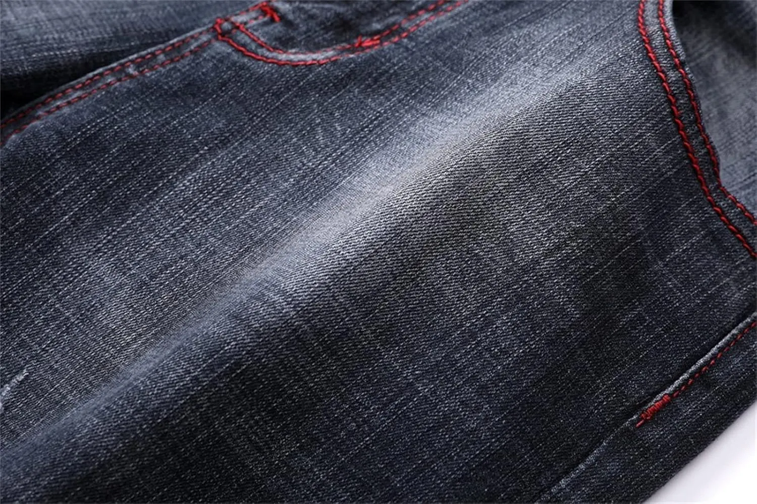 Men's Denim Perforated Wash Pattern Stretch Pants Ripped Straight Fit Jeans Pants Classic Denim Patches Jeans