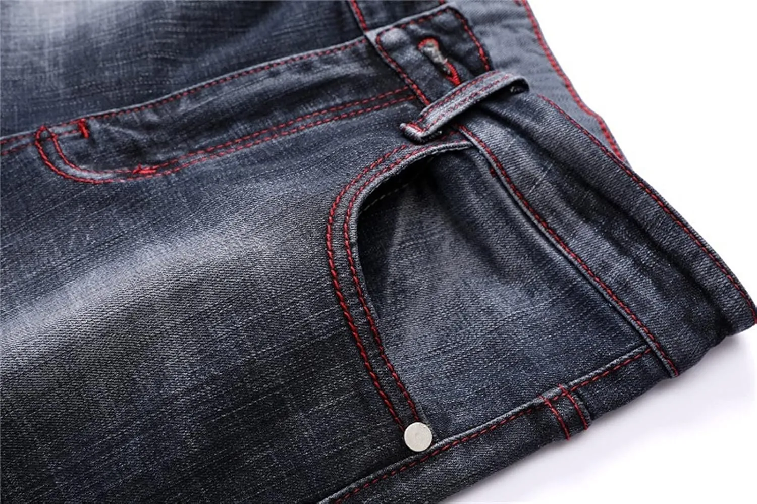 Men's Denim Perforated Wash Pattern Stretch Pants Ripped Straight Fit Jeans Pants Classic Denim Patches Jeans