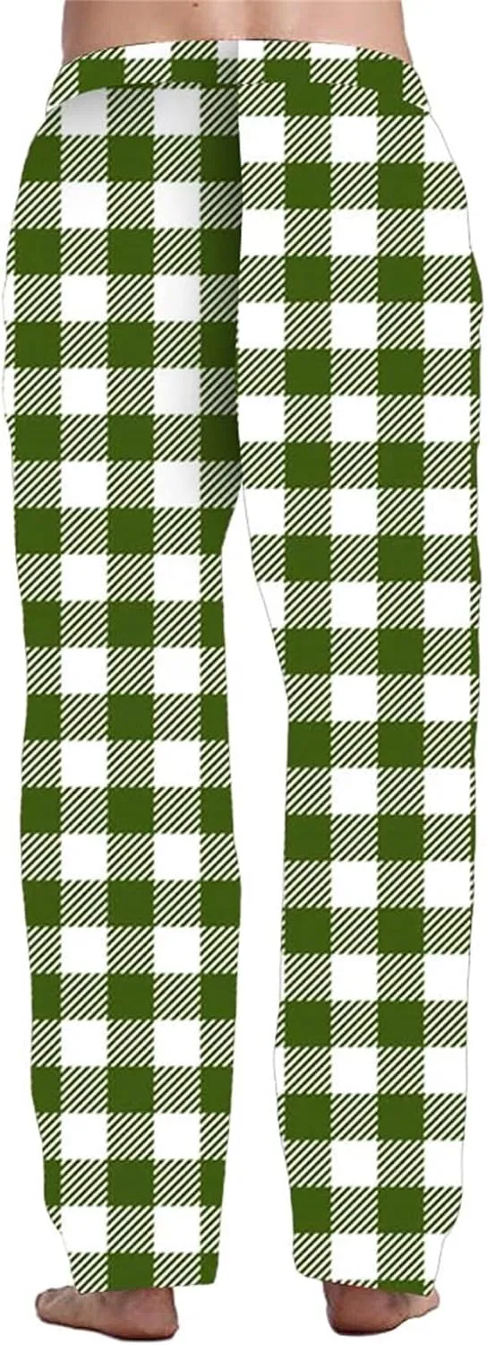 Men's Pajama Pants Drawstring Plaid Pj Flannel Lounge Pants Elastic Waist Loose Soft Comfy PJ Bottoms with Pockets