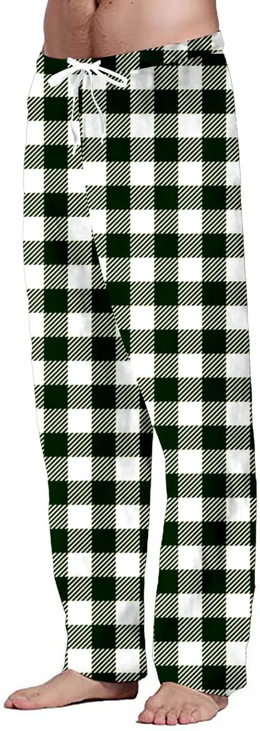 Men's Pajama Pants Drawstring Plaid Pj Flannel Lounge Pants Elastic Waist Loose Soft Comfy PJ Bottoms with Pockets