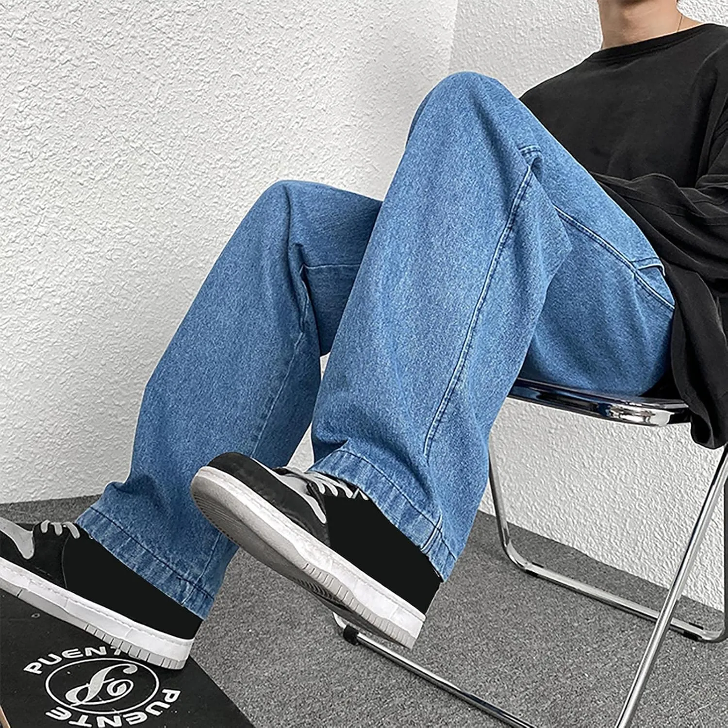 Mens Pants Jeans Stretch Classic Vintage Straight Wide Leg Denim Pants Baggy Jeans Trousers Mulit Pockets