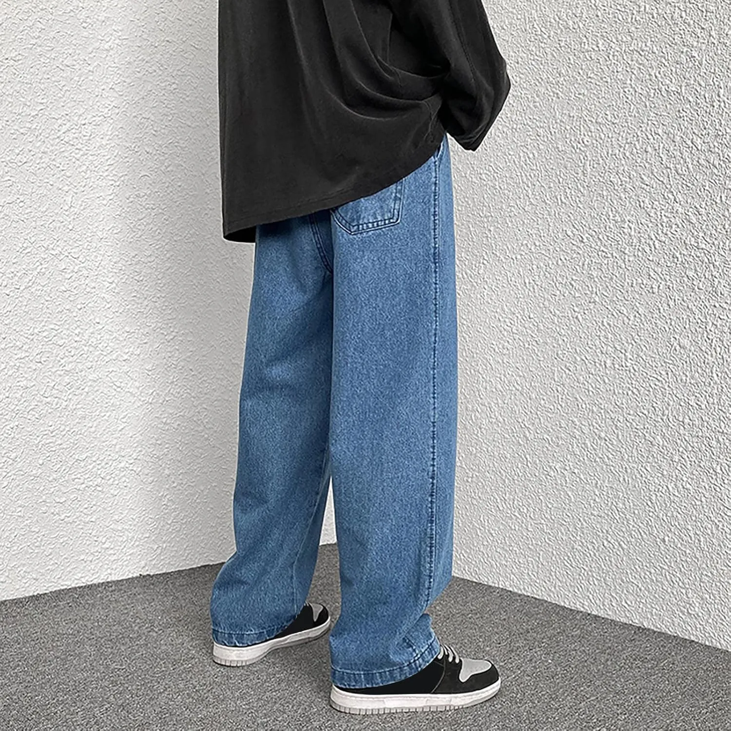 Mens Pants Jeans Stretch Classic Vintage Straight Wide Leg Denim Pants Baggy Jeans Trousers Mulit Pockets