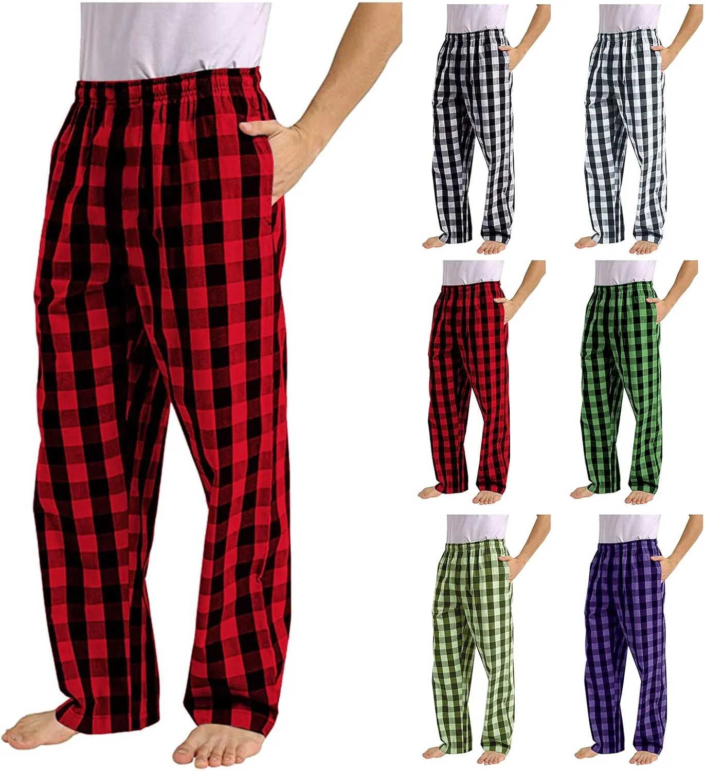 Mens Womens Plaid Pajama Pants Unisex Sleep Lounge Pants Soft PJ Bottoms Plaid Pajama Sweatpants with Pockets