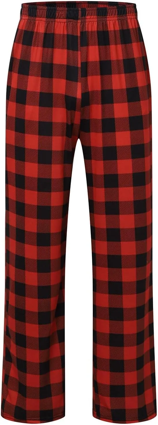 Mens Womens Plaid Pajama Pants Unisex Sleep Lounge Pants Soft PJ Bottoms Plaid Pajama Sweatpants with Pockets