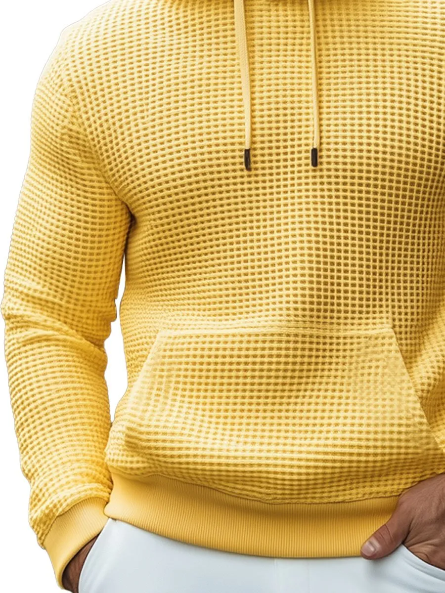 Men's Yellow Waffle Casual Hoodie