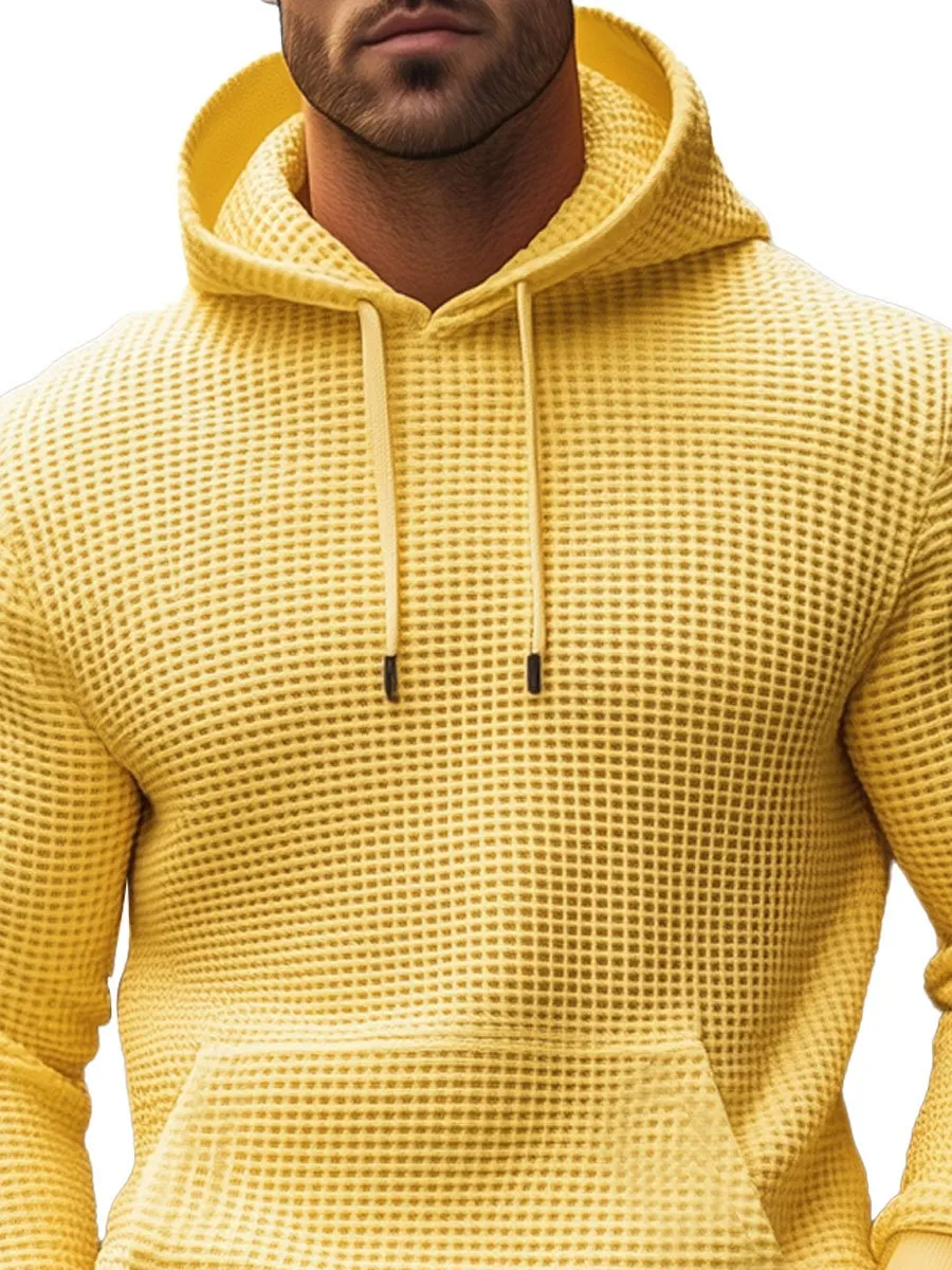 Men's Yellow Waffle Casual Hoodie
