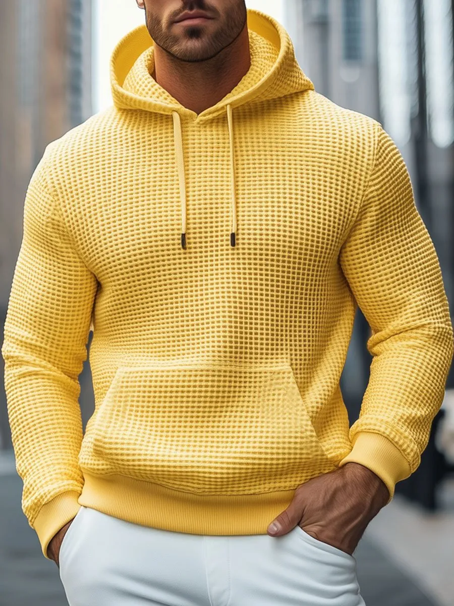 Men's Yellow Waffle Casual Hoodie
