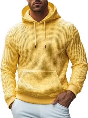 Men's Yellow Waffle Casual Hoodie
