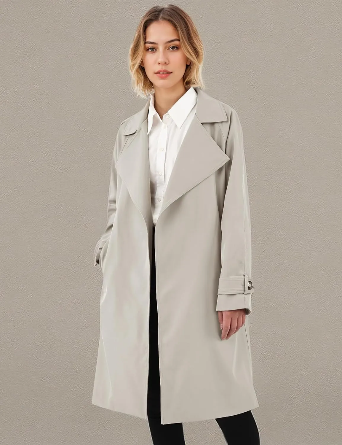 Orolay Women's Casual Notched Lapel Trench Coat Mid-Length Slim Fit Overcoat with Belt
