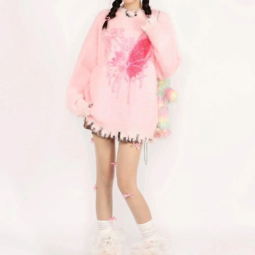 Pastel Pink Butterfly Sweater
