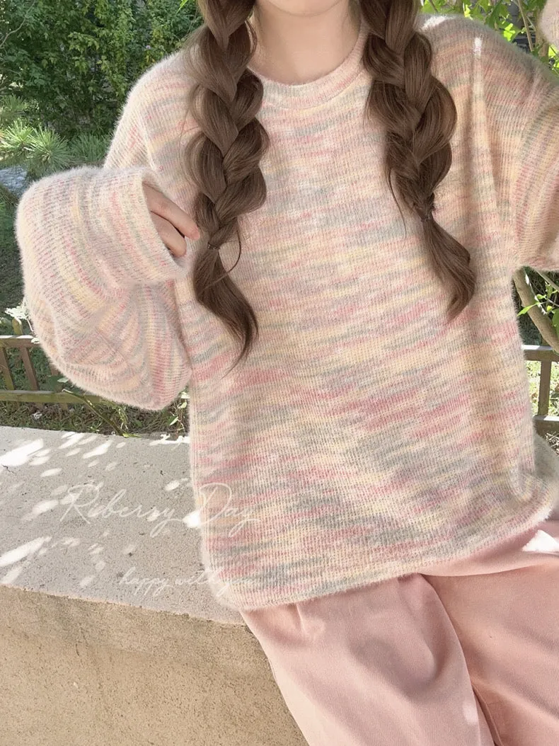 Pastel Rainbow Soft Pastel Knitting Oversized Sweater