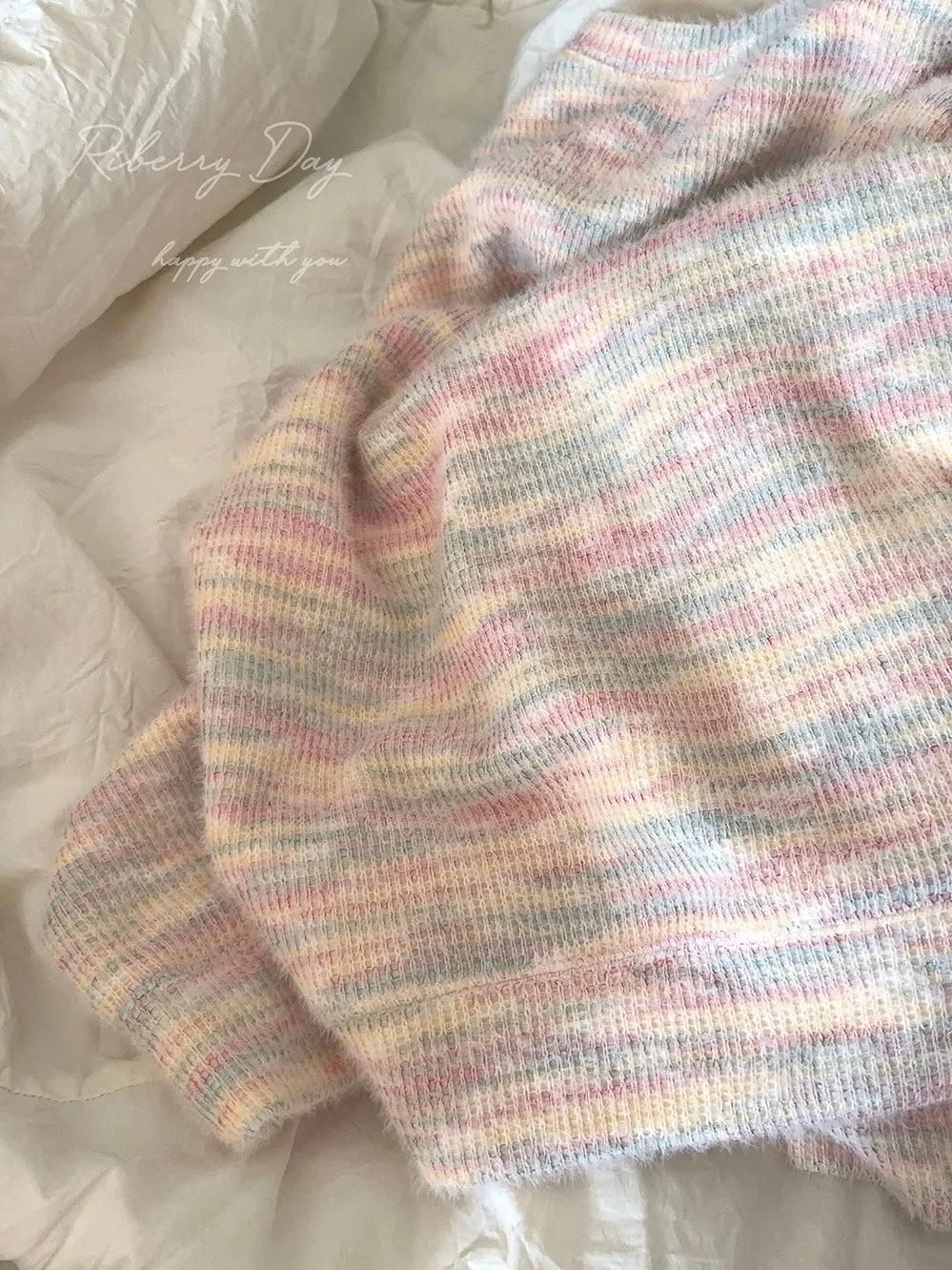 Pastel Rainbow Soft Pastel Knitting Oversized Sweater