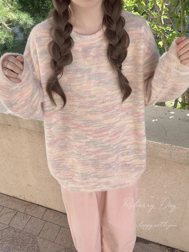 Pastel Rainbow Soft Pastel Knitting Oversized Sweater