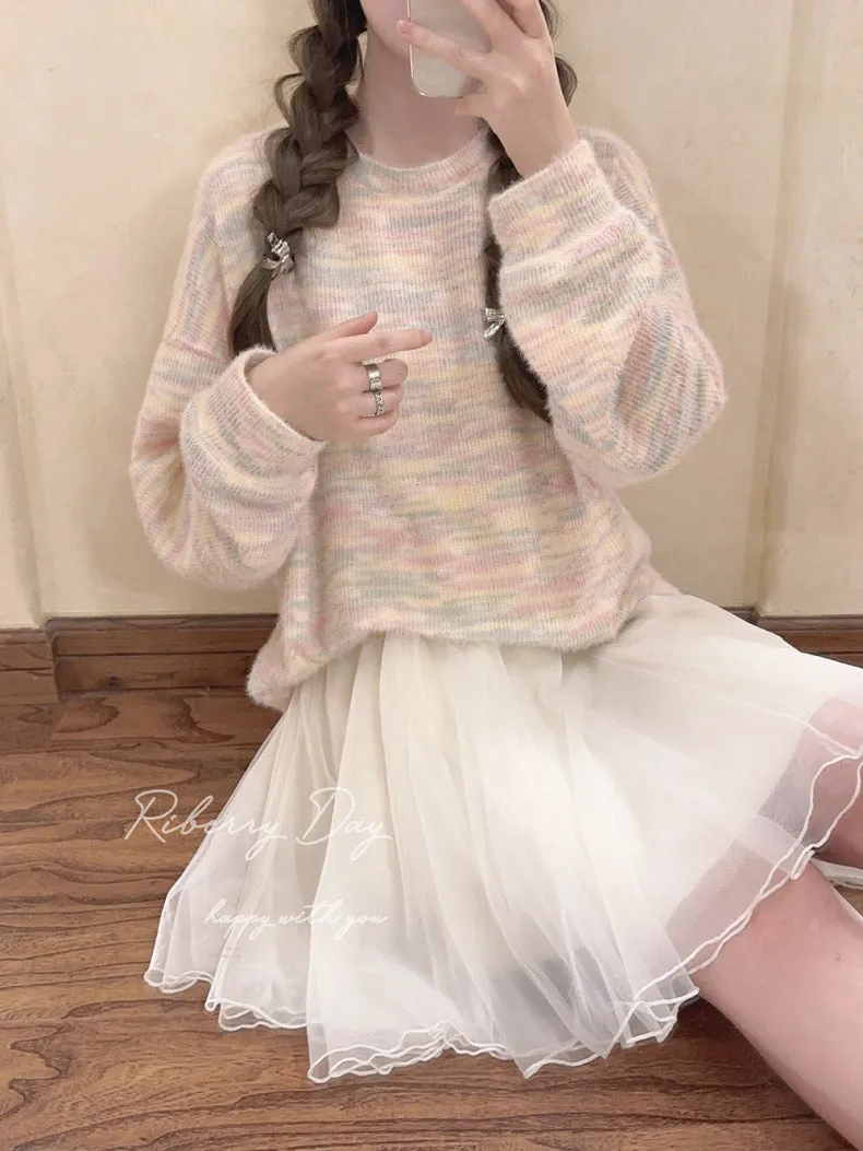 Pastel Rainbow Soft Pastel Knitting Oversized Sweater