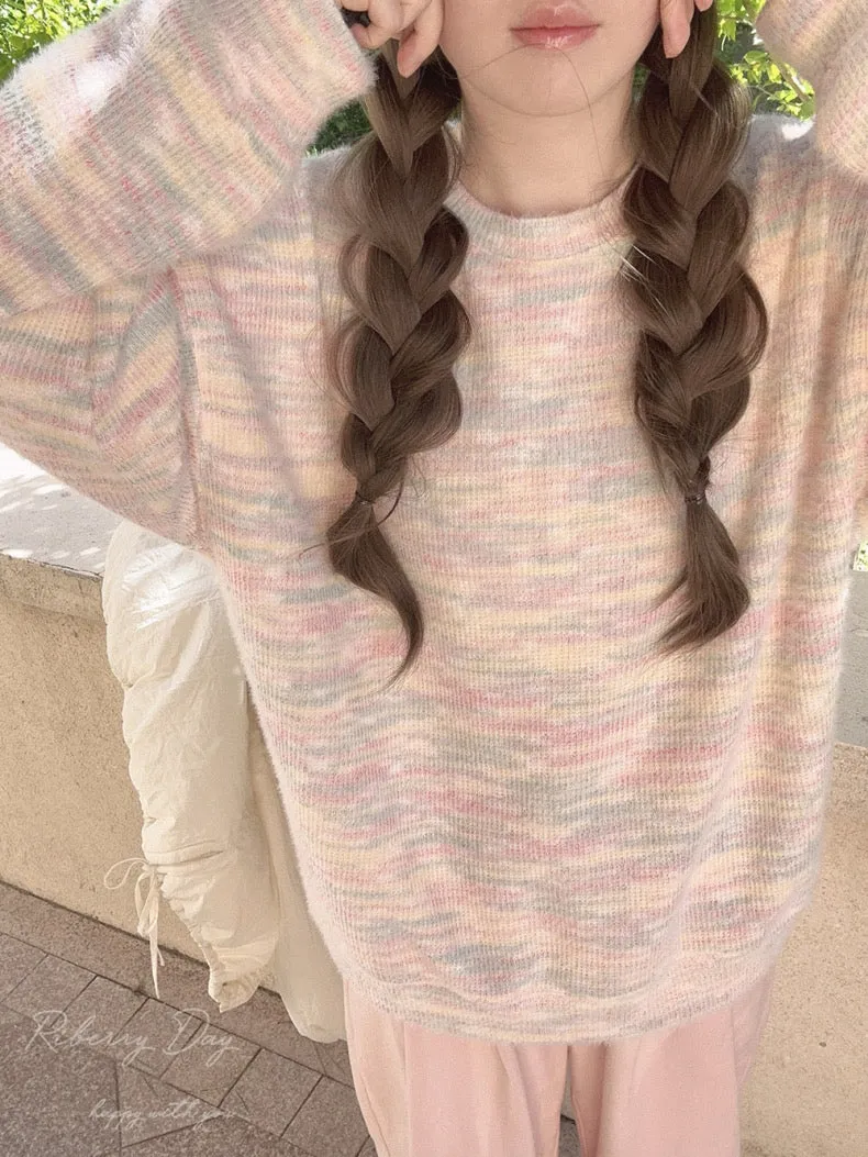 Pastel Rainbow Soft Pastel Knitting Oversized Sweater