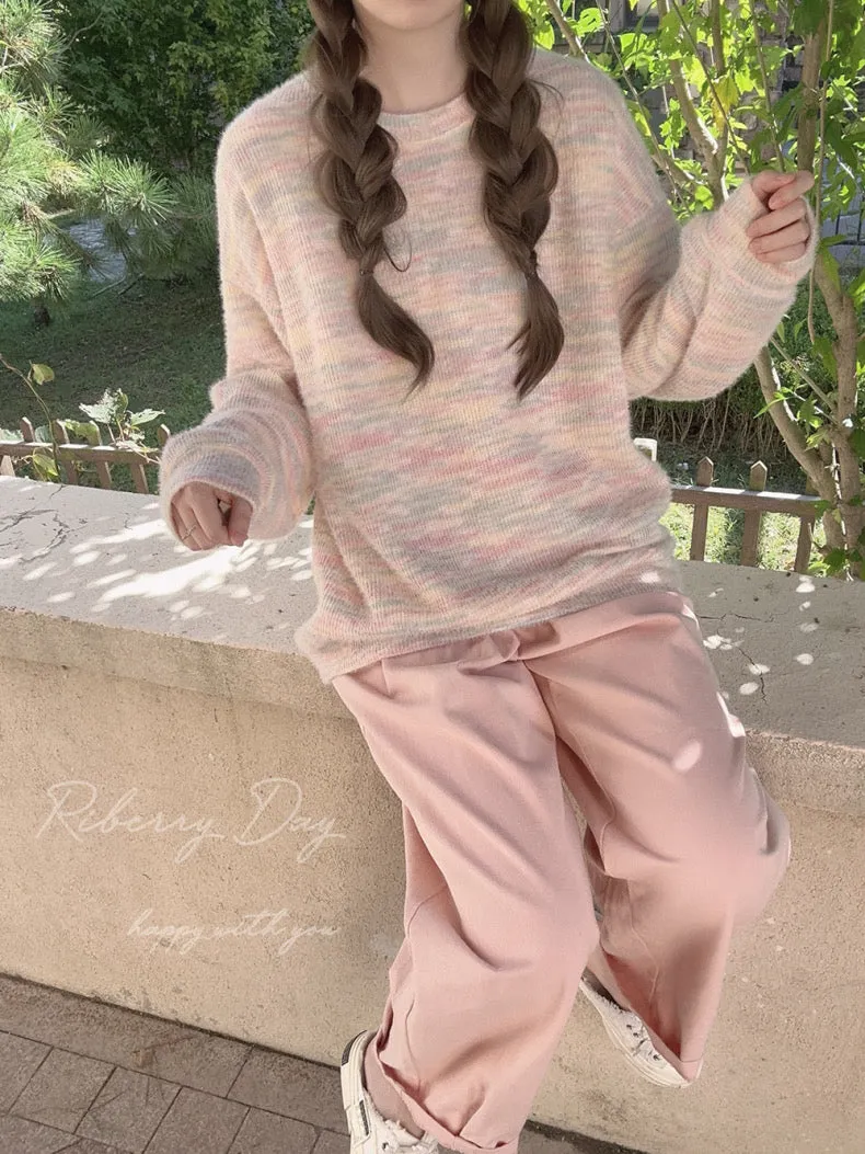 Pastel Rainbow Soft Pastel Knitting Oversized Sweater