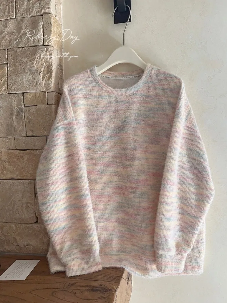 Pastel Rainbow Soft Pastel Knitting Oversized Sweater