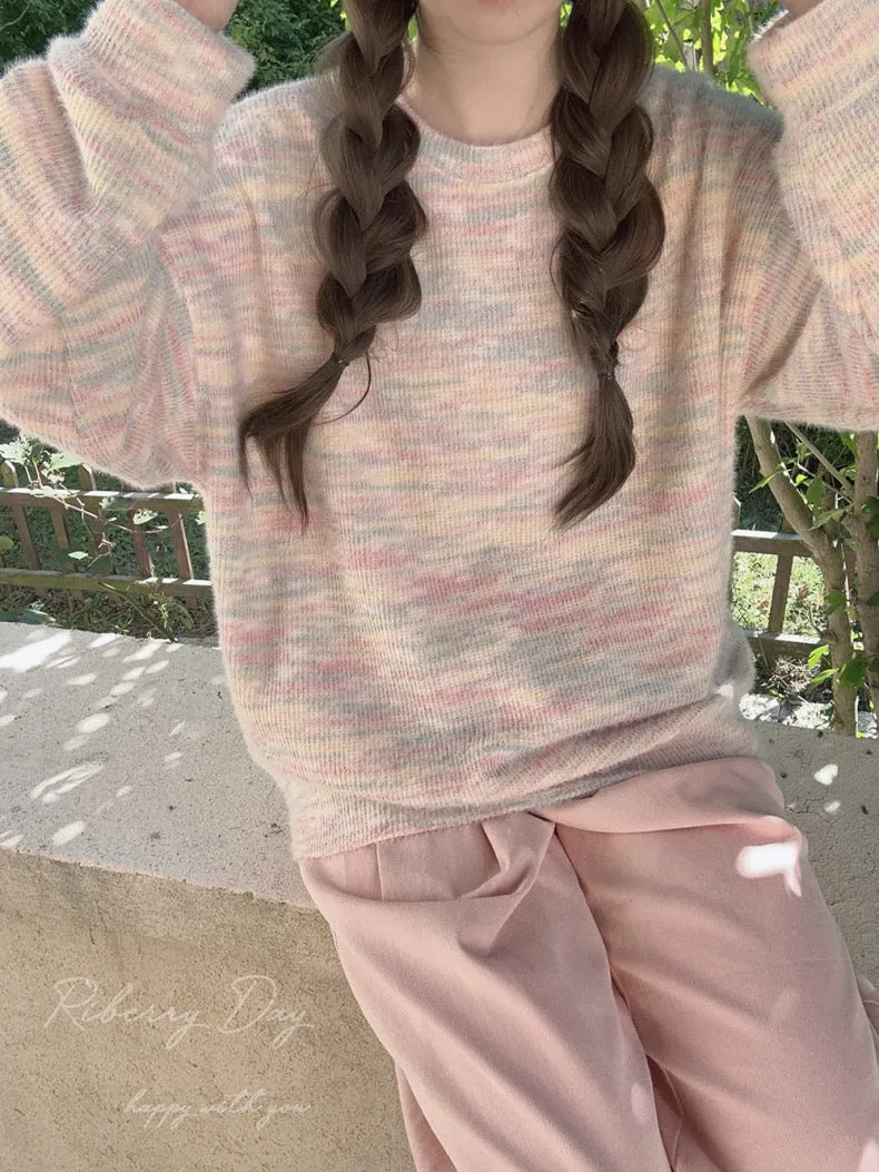 Pastel Rainbow Soft Pastel Knitting Oversized Sweater