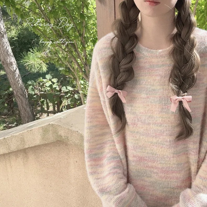 Pastel Rainbow Soft Pastel Knitting Oversized Sweater