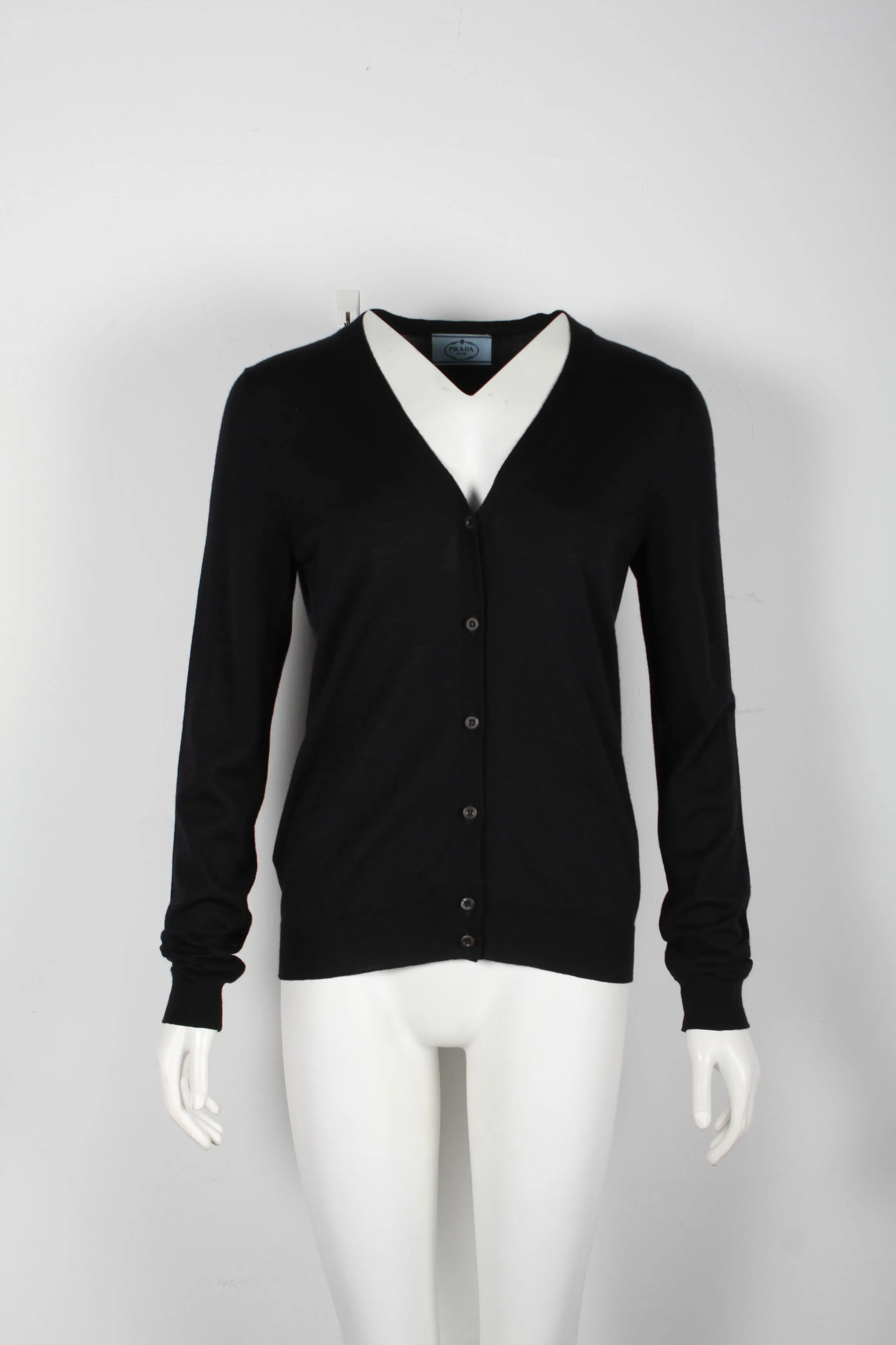 Prada V-neck Cardigan in Black Wool