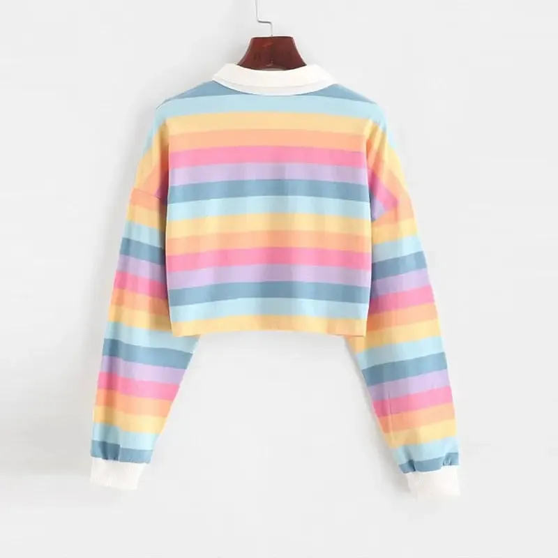 Rainbow Color With Button Striped Sweater