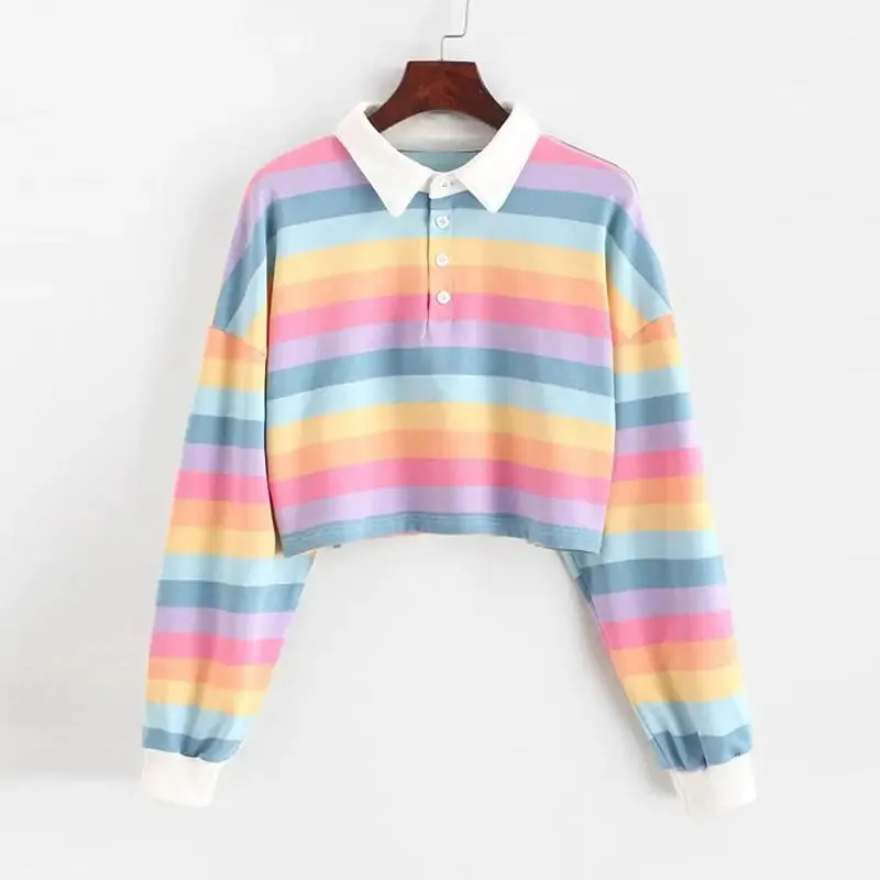 Rainbow Color With Button Striped Sweater