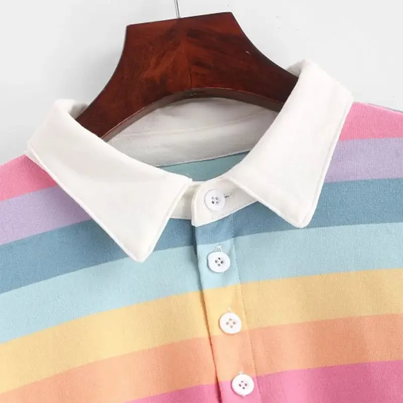 Rainbow Color With Button Striped Sweater