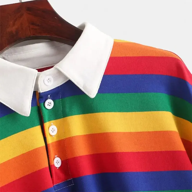 Rainbow Color With Button Striped Sweater