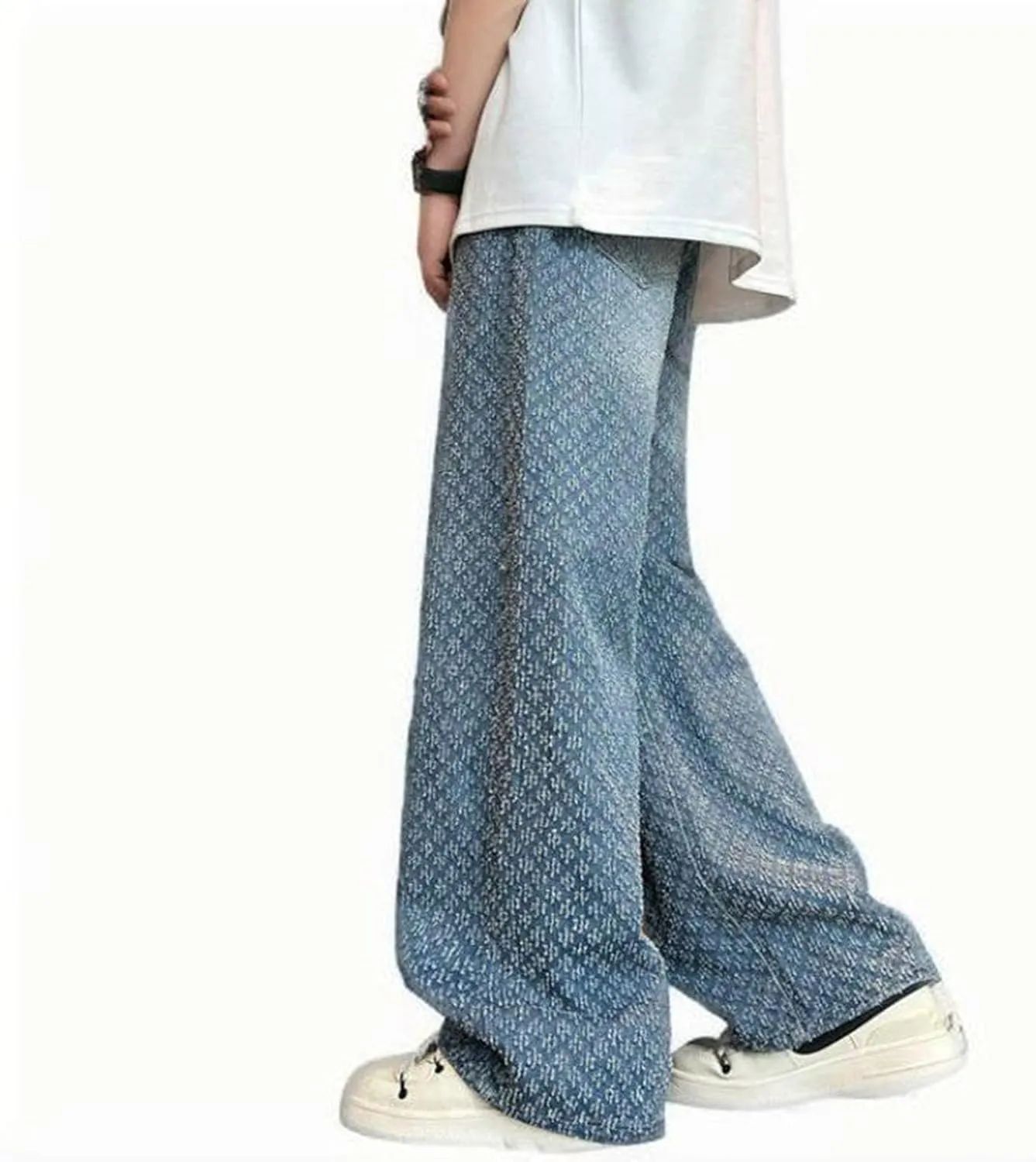 Relaxed Fit Jeans for Men Classic Rinsing Straight Wide Leg Denim Pants Fashion Y2k Textured Jeans Streetwear Trousers