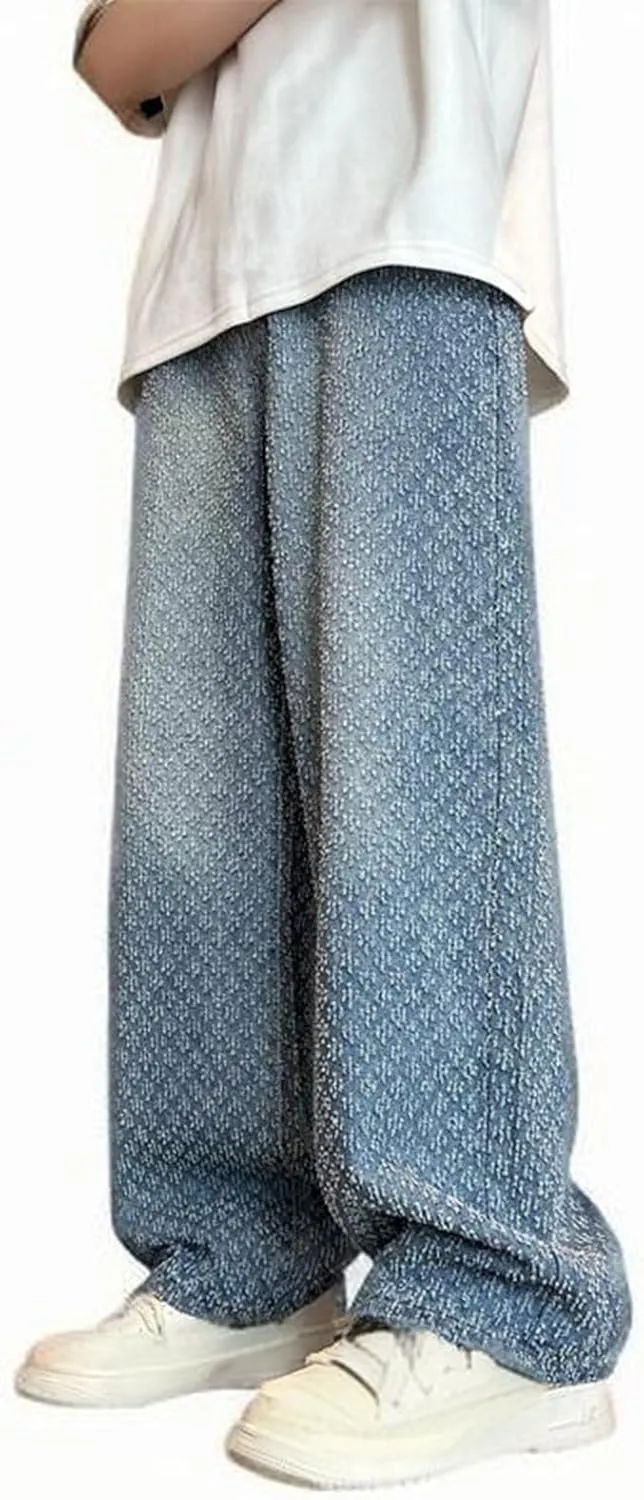 Relaxed Fit Jeans for Men Classic Rinsing Straight Wide Leg Denim Pants Fashion Y2k Textured Jeans Streetwear Trousers