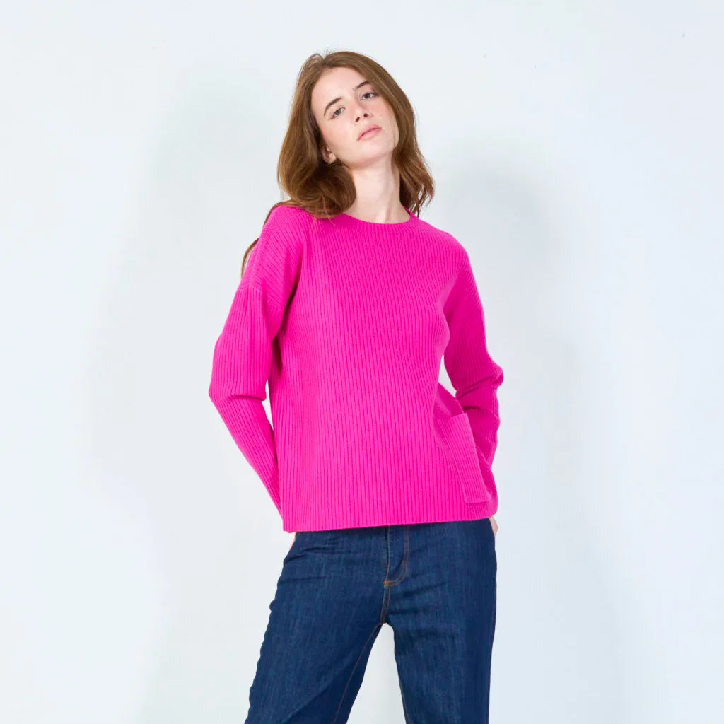 Ribbed knit pullover with pocket wholesale
