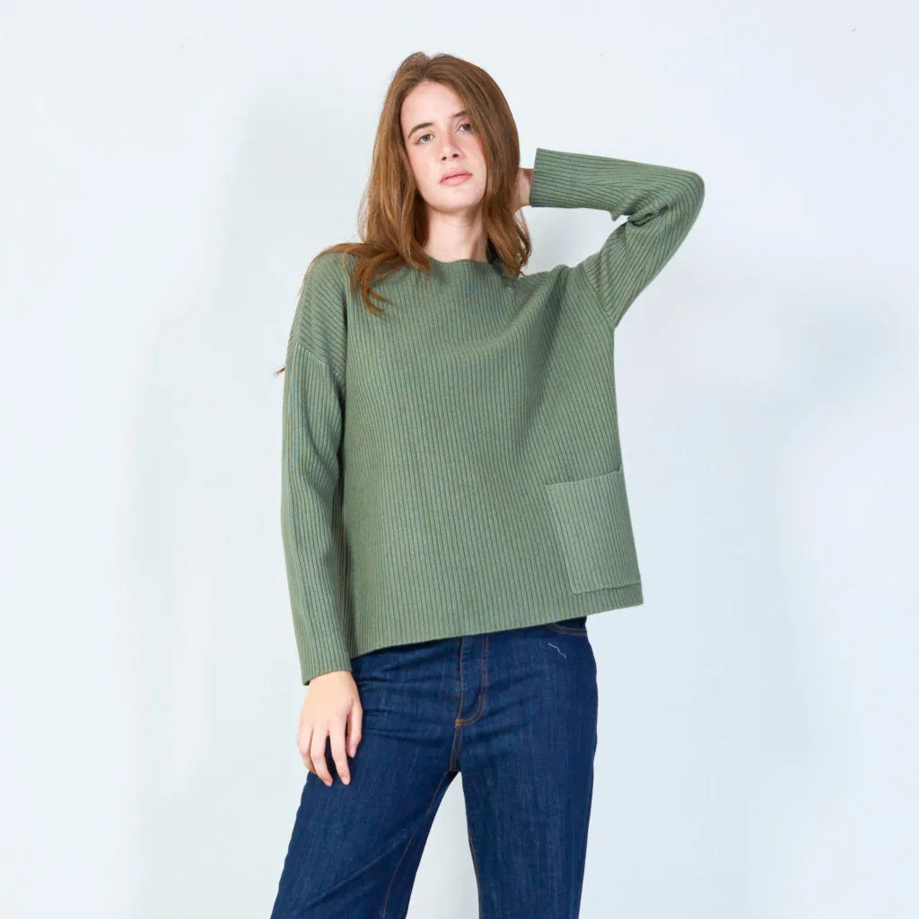 Ribbed knit pullover with pocket wholesale