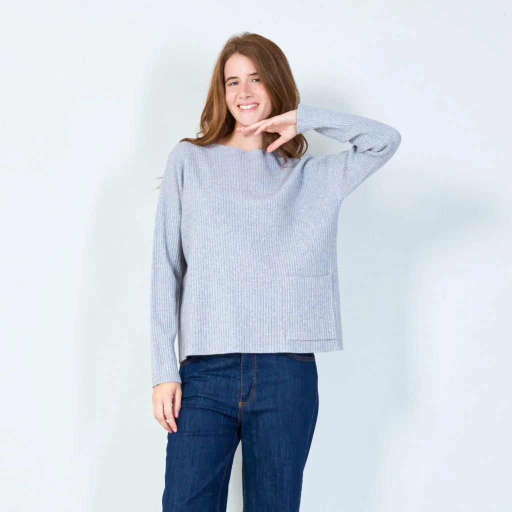 Ribbed knit pullover with pocket wholesale