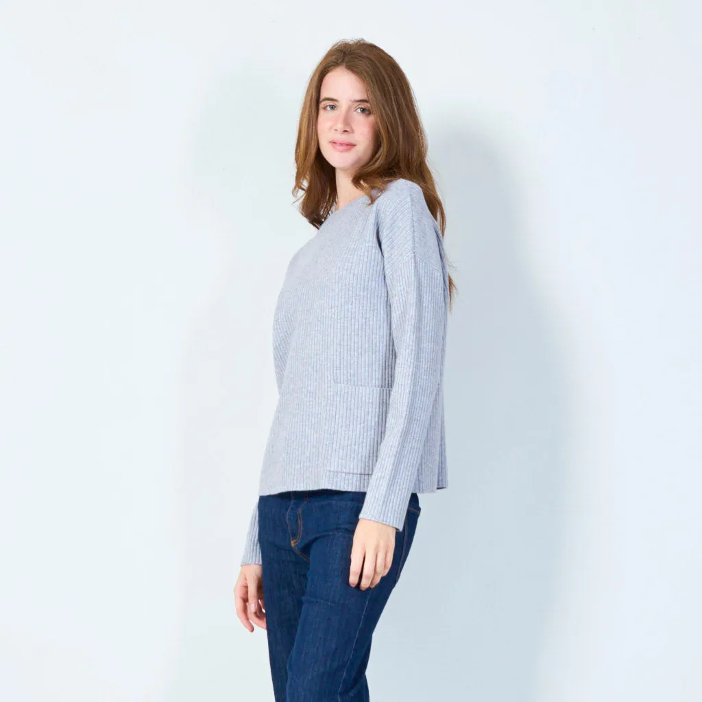 Ribbed knit pullover with pocket wholesale