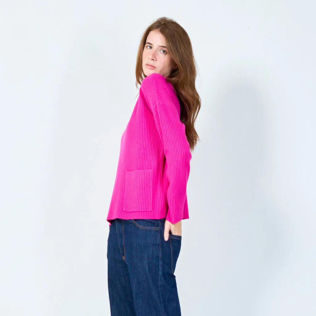 Ribbed knit pullover with pocket wholesale
