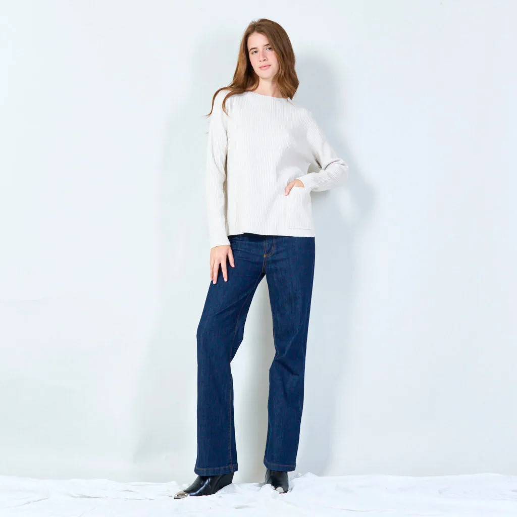 Ribbed knit pullover with pocket wholesale