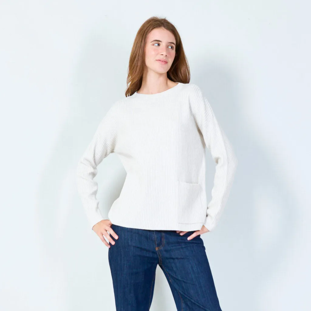 Ribbed knit pullover with pocket wholesale
