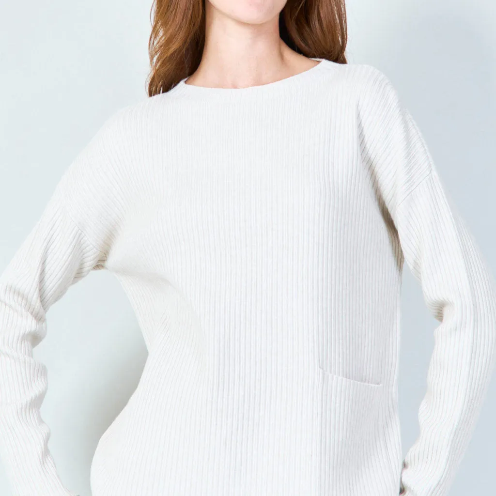 Ribbed knit pullover with pocket wholesale