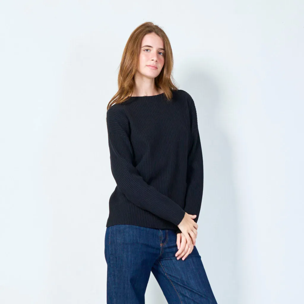 Ribbed knit pullover with pocket wholesale