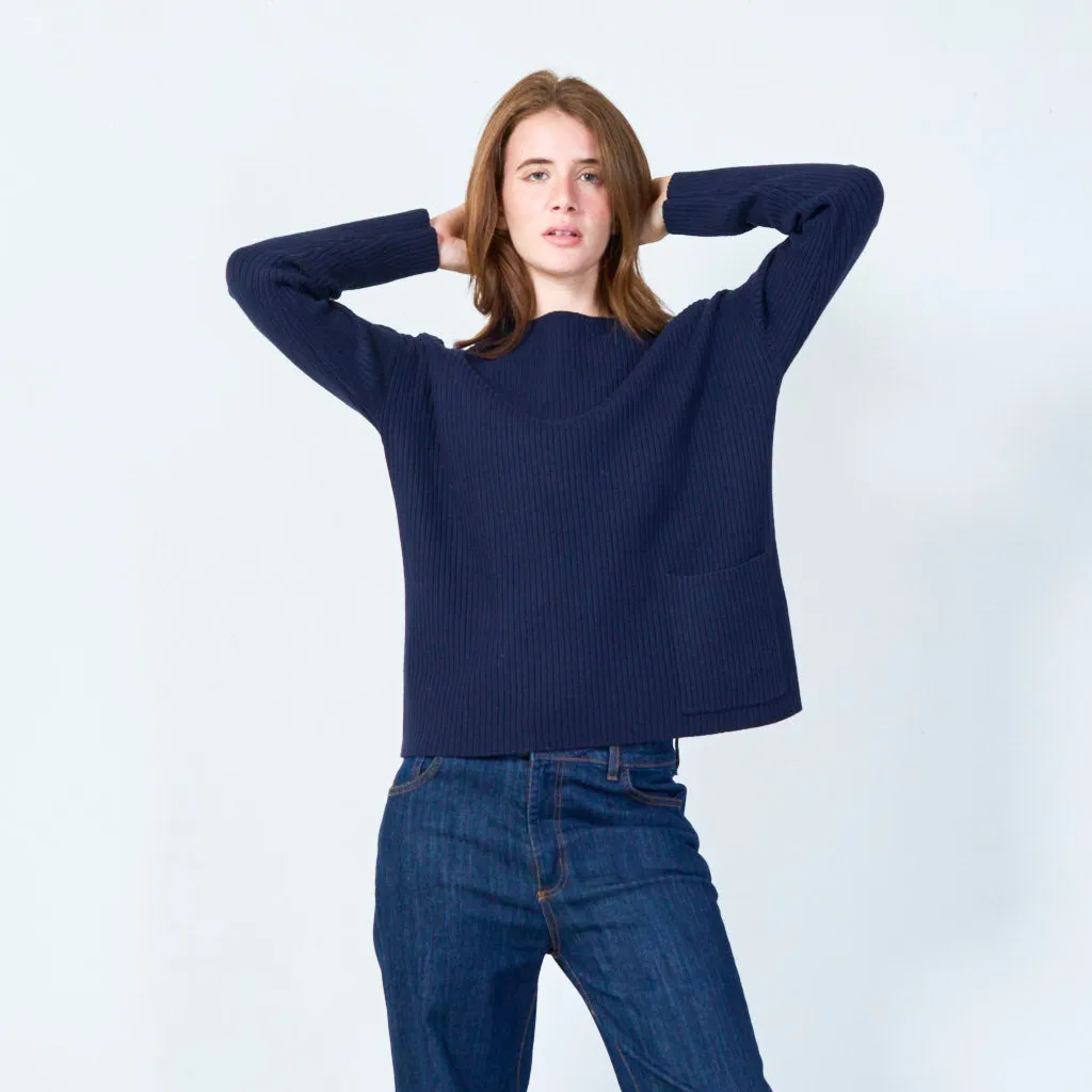 Ribbed knit pullover with pocket wholesale