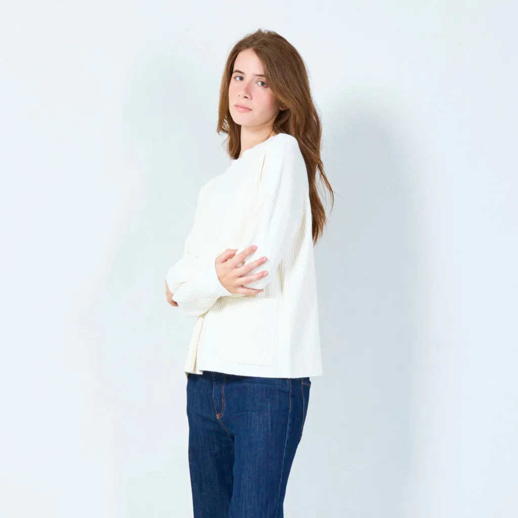 Ribbed knit pullover with pocket wholesale