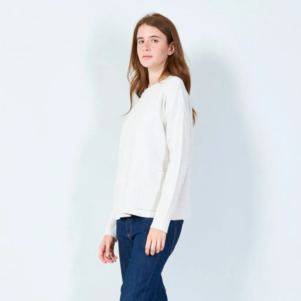 Ribbed knit pullover with pocket wholesale