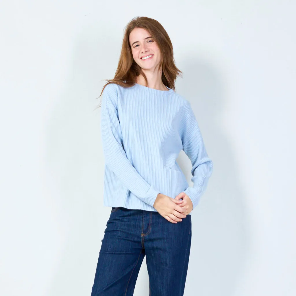 Ribbed knit pullover with pocket wholesale